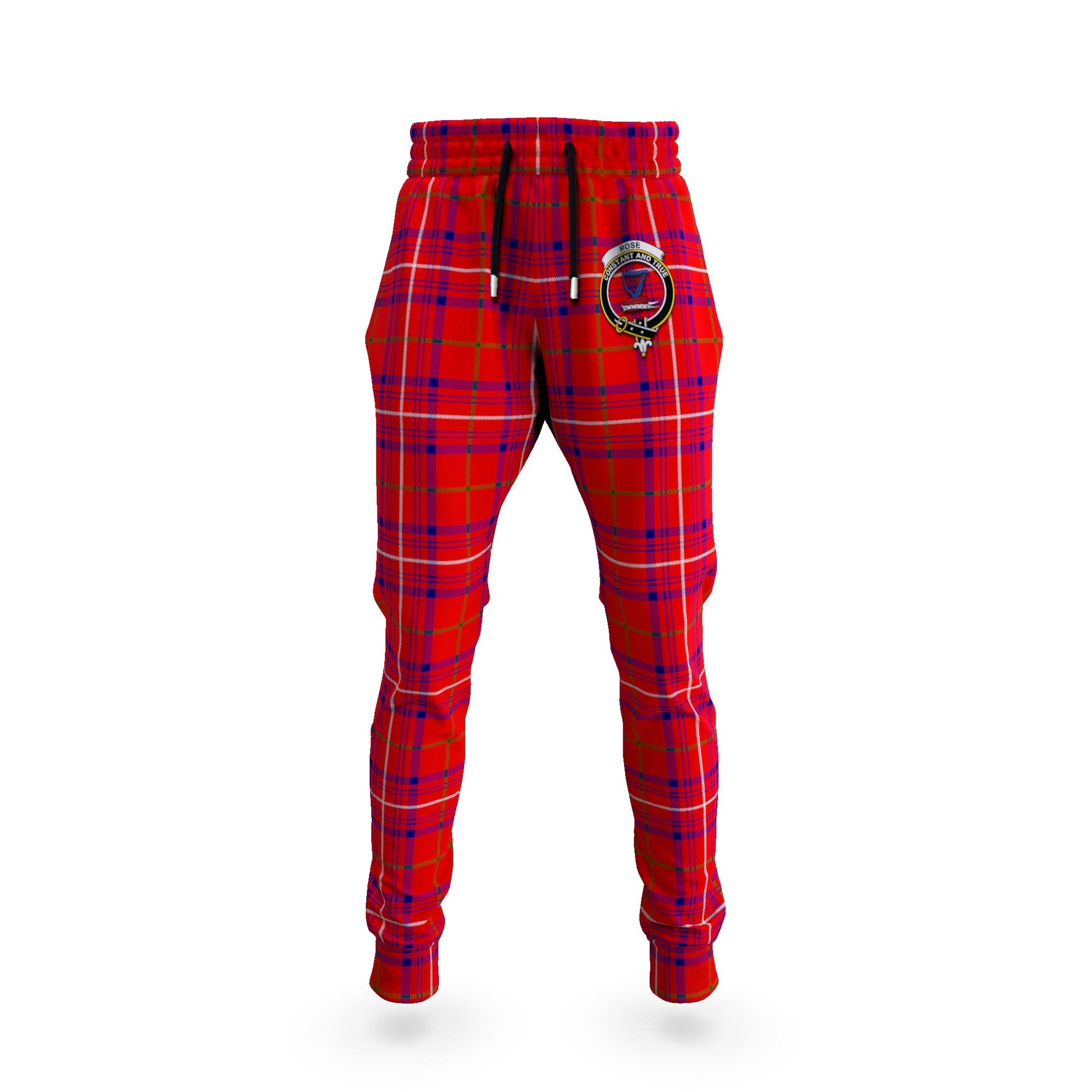 Rose Modern Tartan Joggers Pants with Family Crest - Tartanvibesclothing Shop