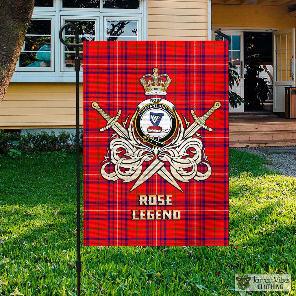 Tartan Vibes Clothing Rose Modern Tartan Flag with Clan Crest and the Golden Sword of Courageous Legacy