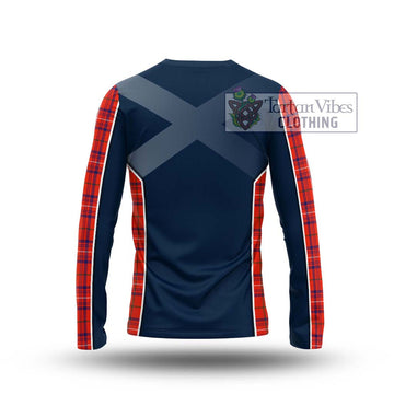 Rose Modern Tartan Long Sleeve T-Shirt with Family Crest and Lion Rampant Vibes Sport Style