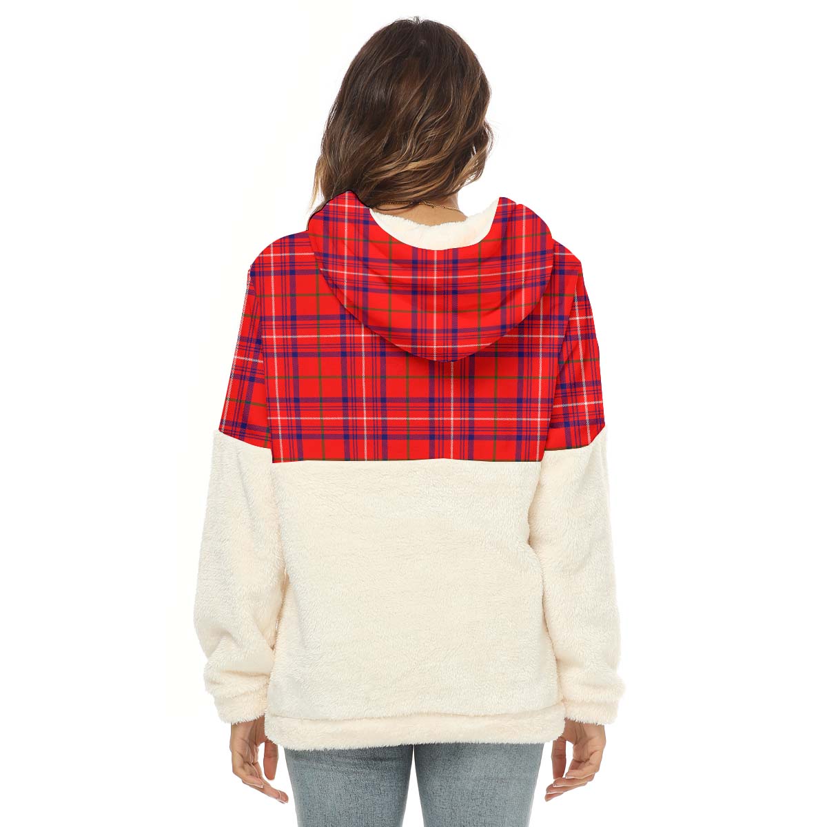 Rose Modern Tartan Women's Borg Fleece Hoodie With Half Zip - Tartan Vibes Clothing