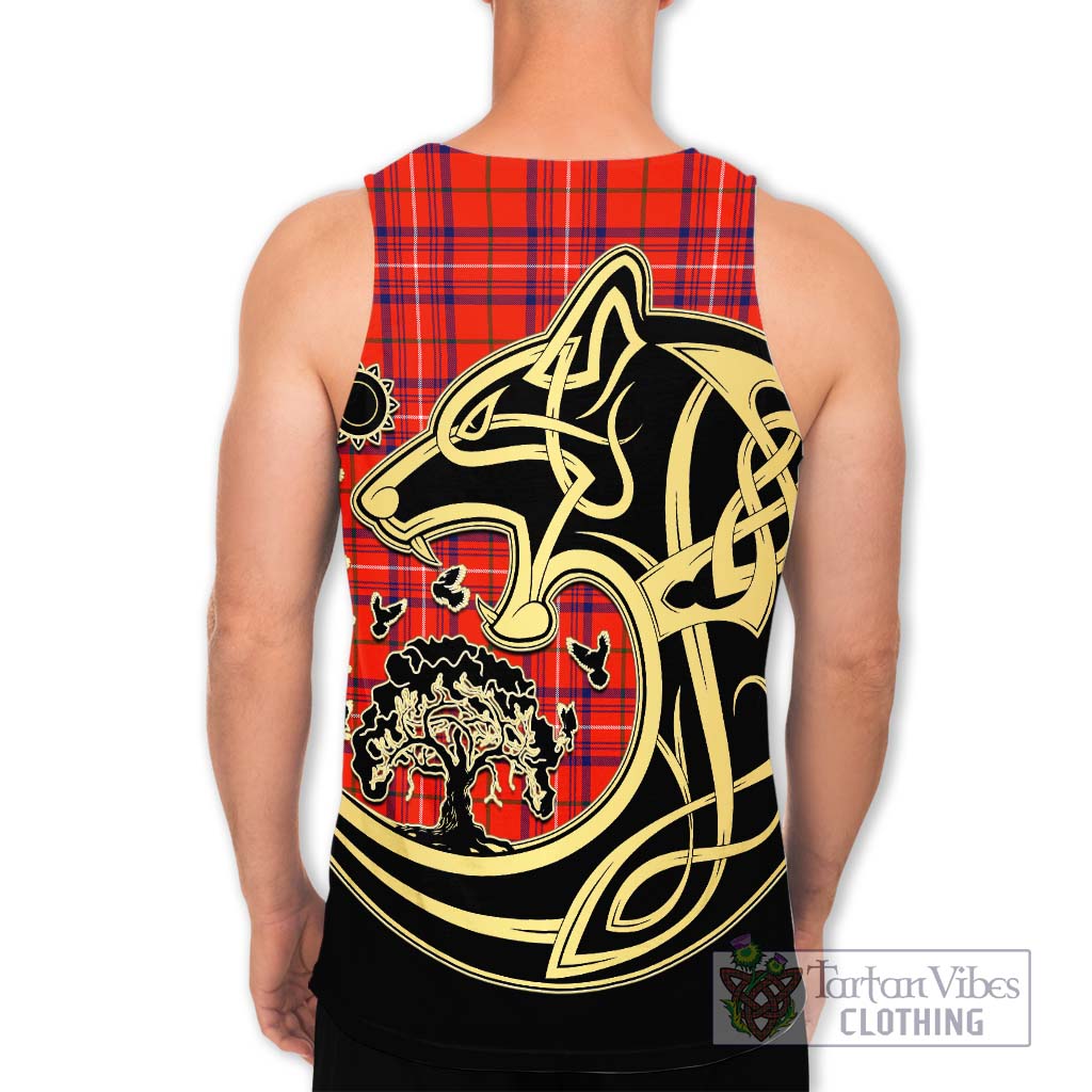 Tartan Vibes Clothing Rose Modern Tartan Men's Tank Top with Family Crest Celtic Wolf Style