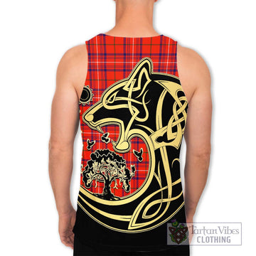 Rose Modern Tartan Men's Tank Top with Family Crest Celtic Wolf Style