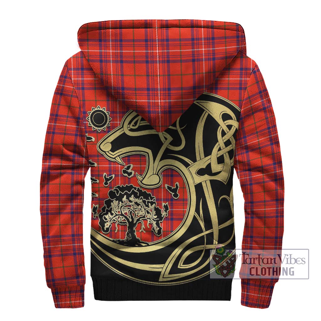 Tartan Vibes Clothing Rose Modern Tartan Sherpa Hoodie with Family Crest Celtic Wolf Style