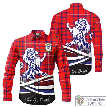 Rose Modern Tartan Long Sleeve Button Up Shirt with Alba Gu Brath Regal Lion Emblem