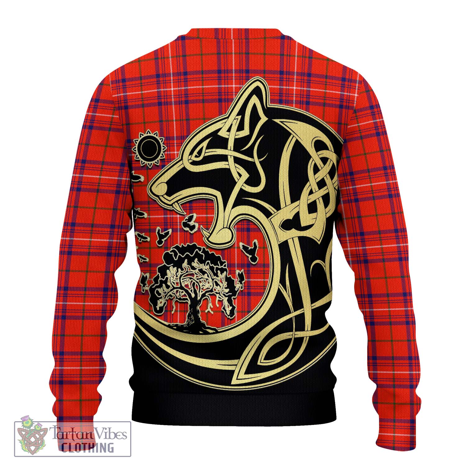 Tartan Vibes Clothing Rose Modern Tartan Knitted Sweater with Family Crest Celtic Wolf Style