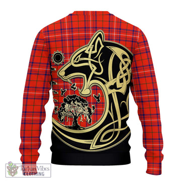 Rose Modern Tartan Knitted Sweater with Family Crest Celtic Wolf Style