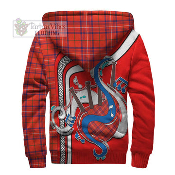 Rose Modern Tartan Sherpa Hoodie with Epic Bagpipe Style