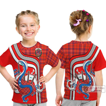 Rose Modern Tartan Kid T-Shirt with Epic Bagpipe Style