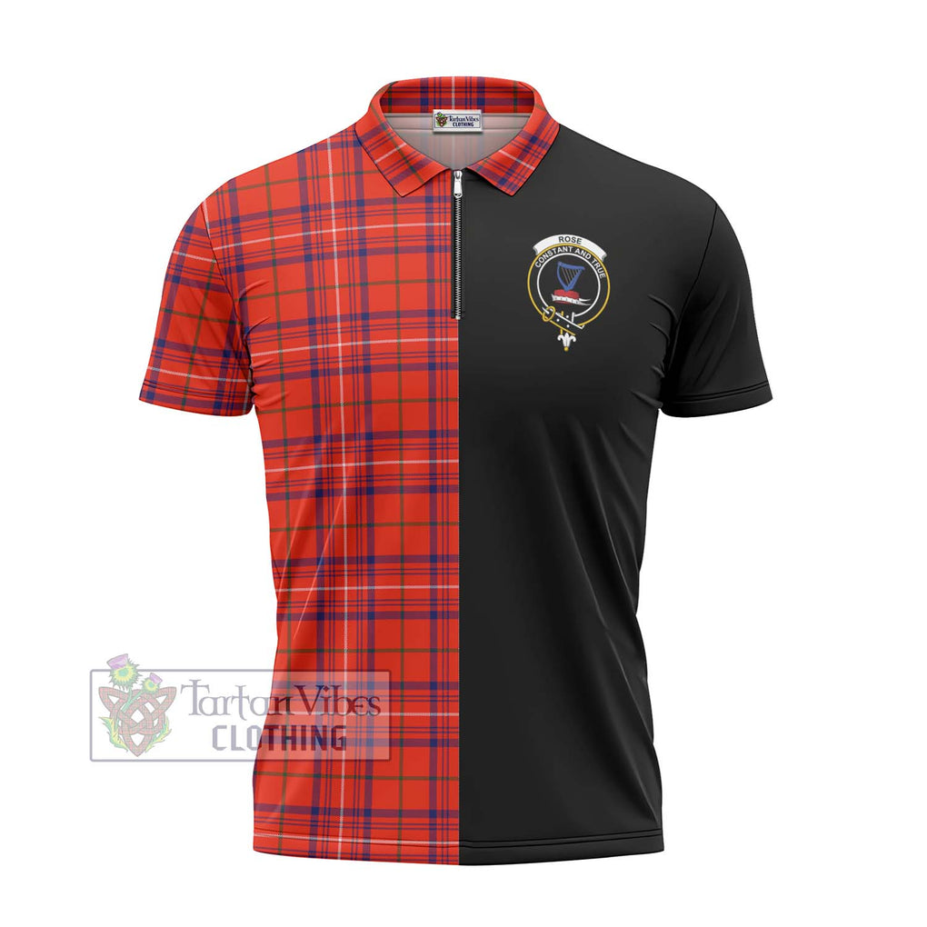 Rose Modern Tartan Zipper Polo Shirt with Family Crest and Half Of Me Style - Tartanvibesclothing Shop