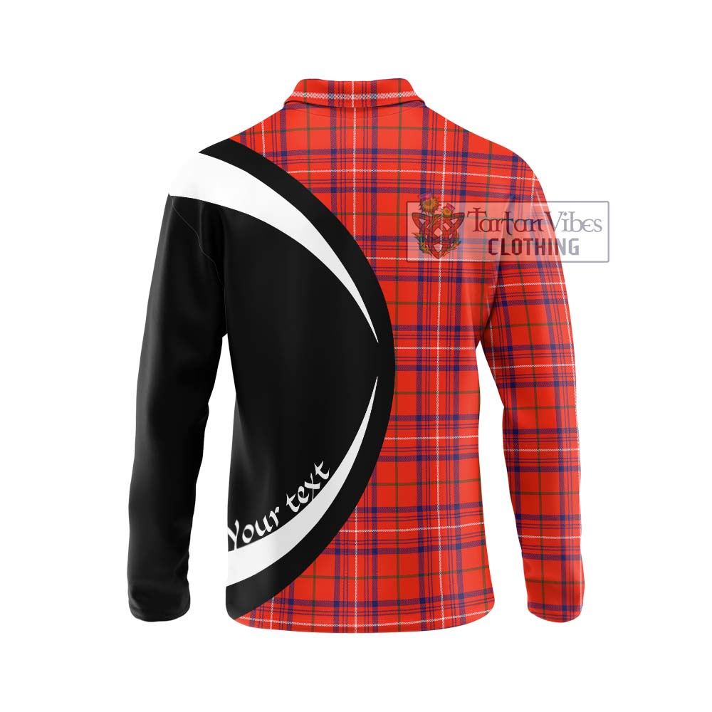 Rose Modern Tartan Long Sleeve Polo Shirt with Family Crest Circle Style - Tartan Vibes Clothing