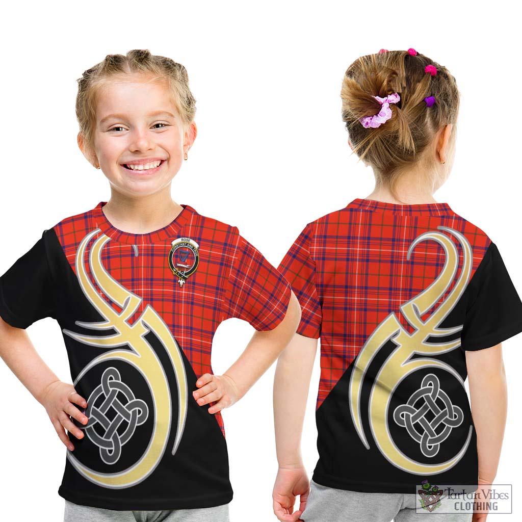 Tartan Vibes Clothing Rose Modern Tartan Kid T-Shirt with Family Crest and Celtic Symbol Style