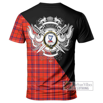 Rose Modern Tartan T-Shirt with Family Crest and Military Logo Style