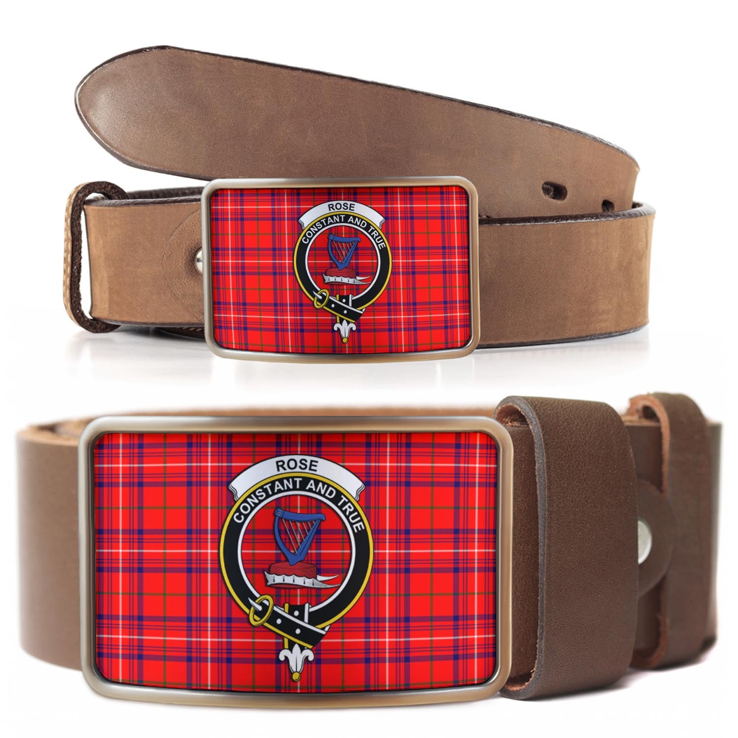 Rose Modern Tartan Belt Buckles with Family Crest - Tartan Vibes Clothing