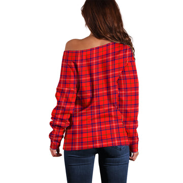 Rose Modern Tartan Off Shoulder Women Sweater with Family Crest