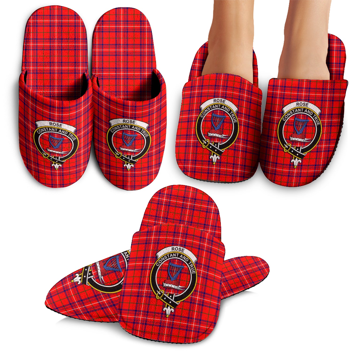 Rose Modern Tartan Home Slippers with Family Crest - Tartan Vibes Clothing