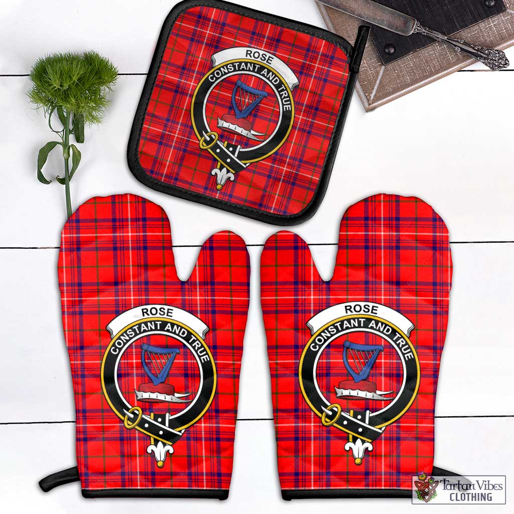 Tartan Vibes Clothing Rose Modern Tartan Combo Oven Mitt & Pot-Holder with Family Crest