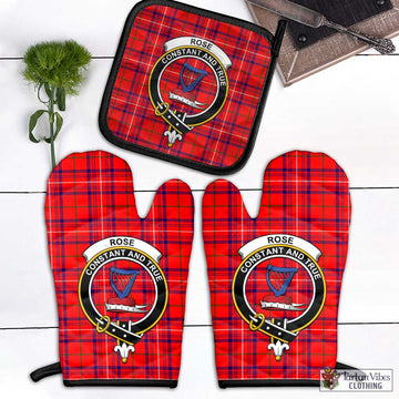 Rose Modern Tartan Combo Oven Mitt & Pot-Holder with Family Crest