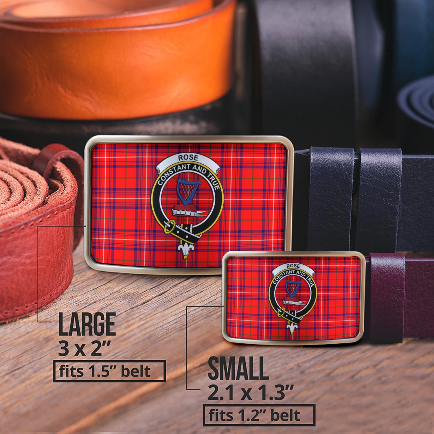 Rose Modern Tartan Belt Buckles with Family Crest - Tartan Vibes Clothing