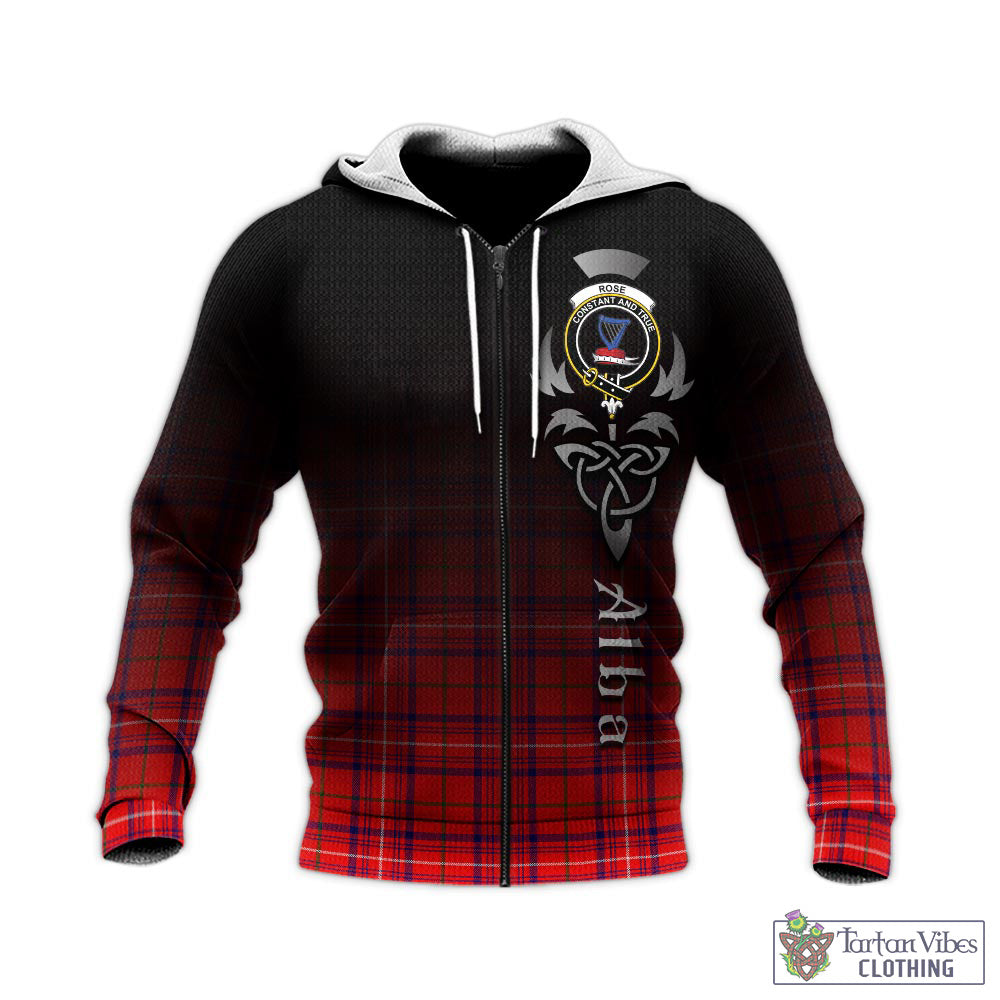 Tartan Vibes Clothing Rose Modern Tartan Knitted Hoodie Featuring Alba Gu Brath Family Crest Celtic Inspired