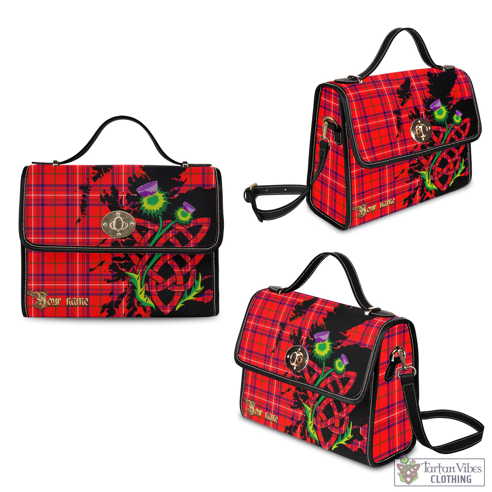 Tartan Vibes Clothing Rose Modern Tartan Waterproof Canvas Bag with Scotland Map and Thistle Celtic Accents