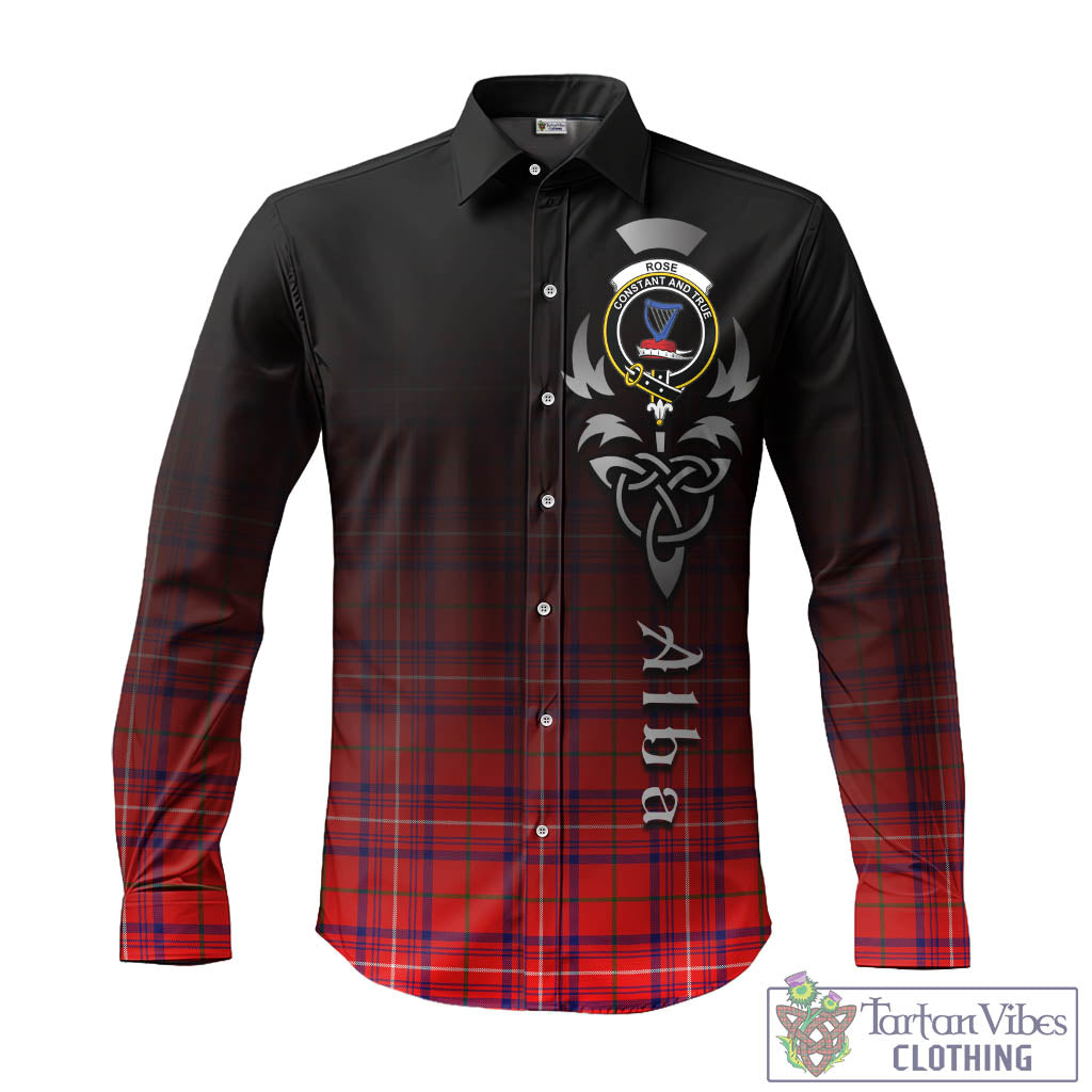 Tartan Vibes Clothing Rose Modern Tartan Long Sleeve Button Up Featuring Alba Gu Brath Family Crest Celtic Inspired