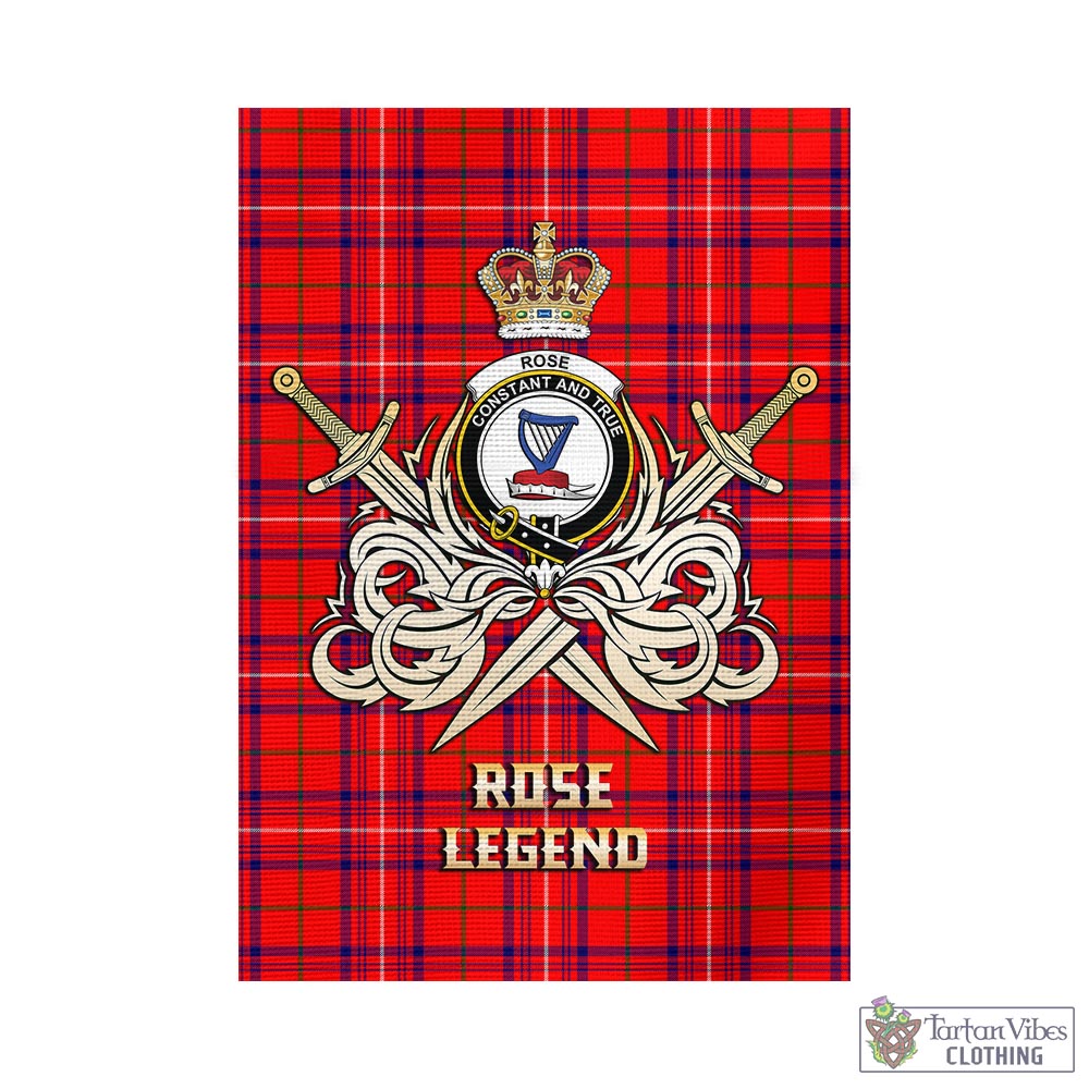 Tartan Vibes Clothing Rose Modern Tartan Flag with Clan Crest and the Golden Sword of Courageous Legacy