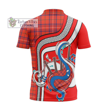 Rose Modern Tartan Zipper Polo Shirt with Epic Bagpipe Style