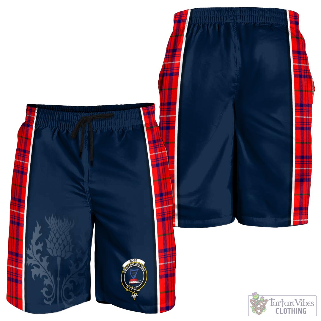 Tartan Vibes Clothing Rose Modern Tartan Men's Shorts with Family Crest and Scottish Thistle Vibes Sport Style