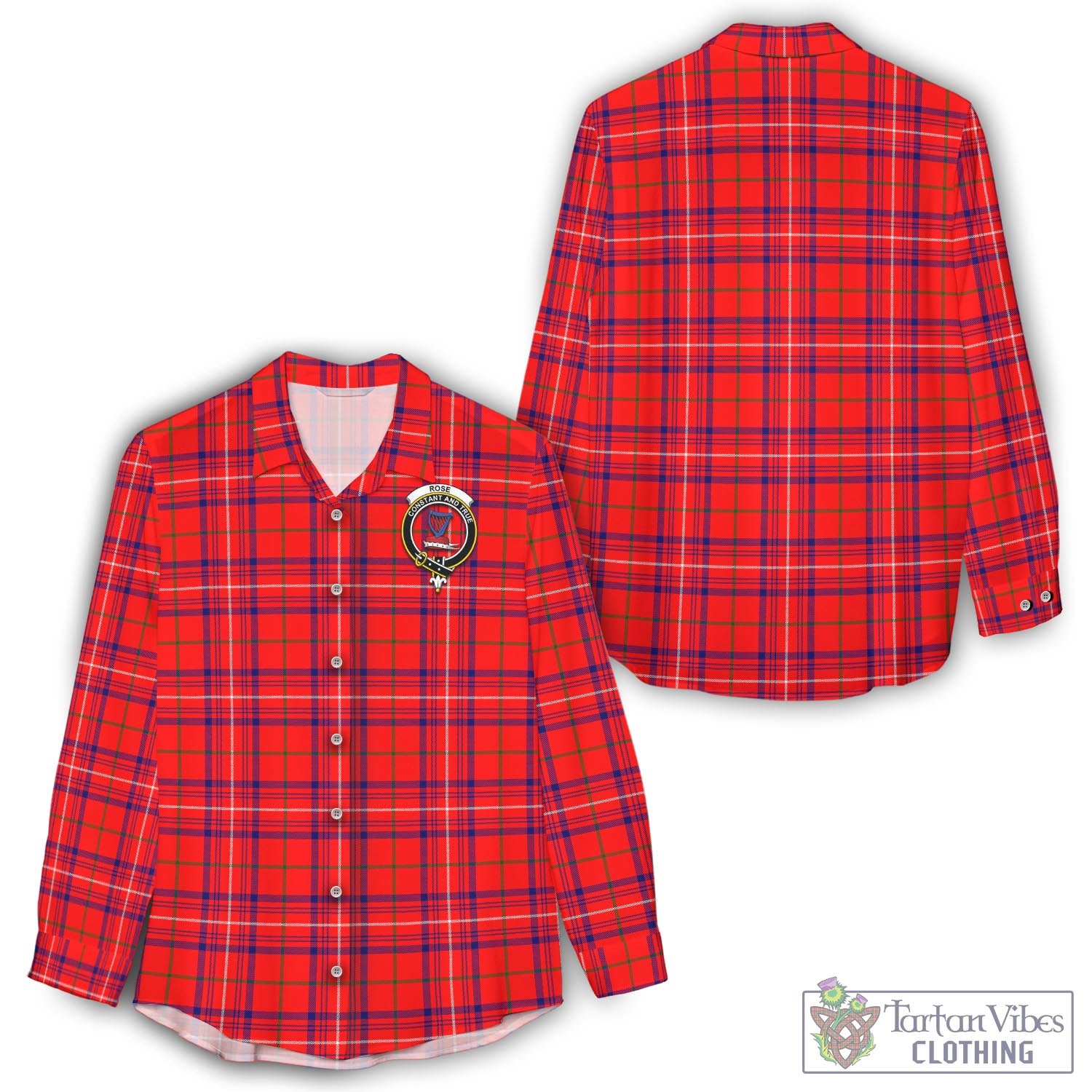 Tartan Vibes Clothing Rose Modern Tartan Womens Casual Shirt with Family Crest