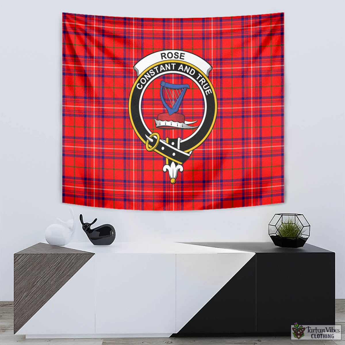 Tartan Vibes Clothing Rose Modern Tartan Tapestry Wall Hanging and Home Decor for Room with Family Crest