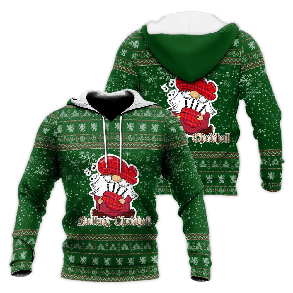 Rose Modern Clan Christmas Knitted Hoodie with Funny Gnome Playing Bagpipes Green - Tartanvibesclothing