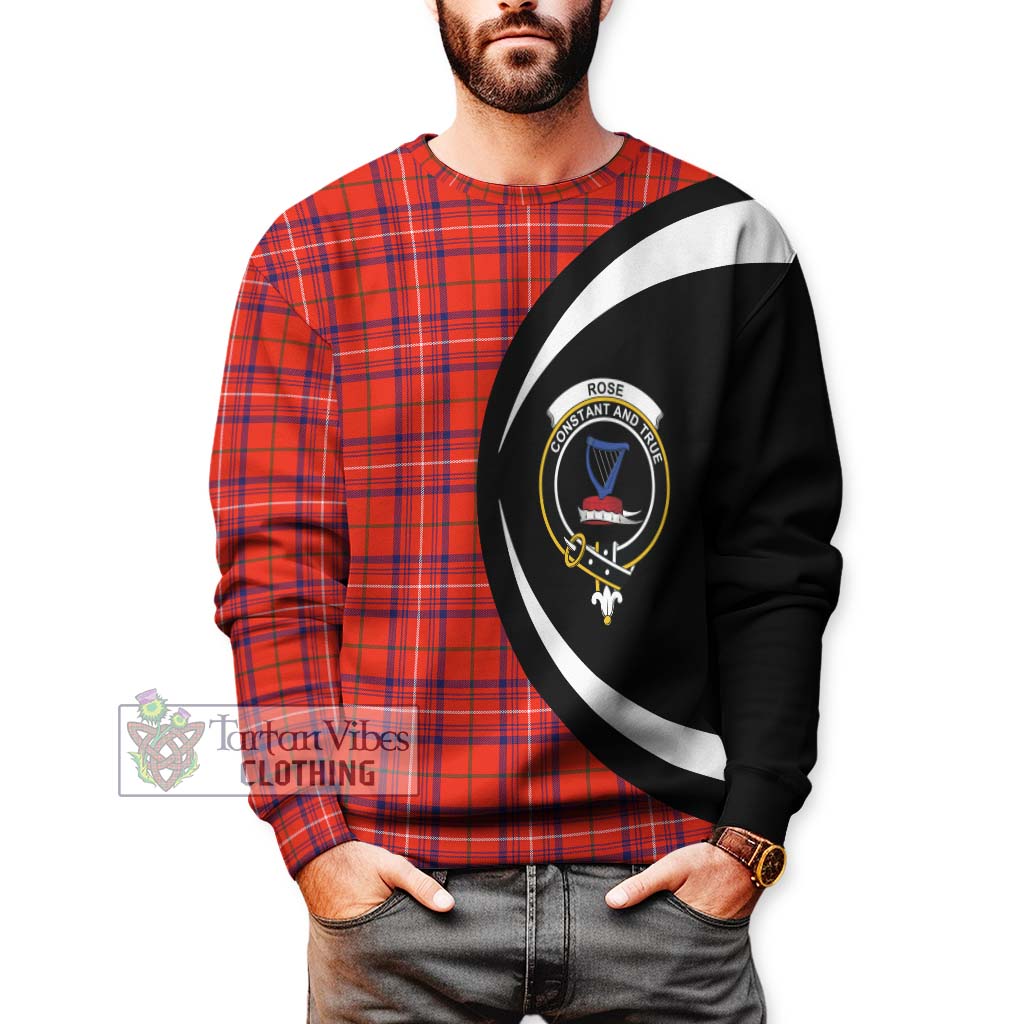 Rose Modern Tartan Sweatshirt with Family Crest Circle Style - Tartan Vibes Clothing