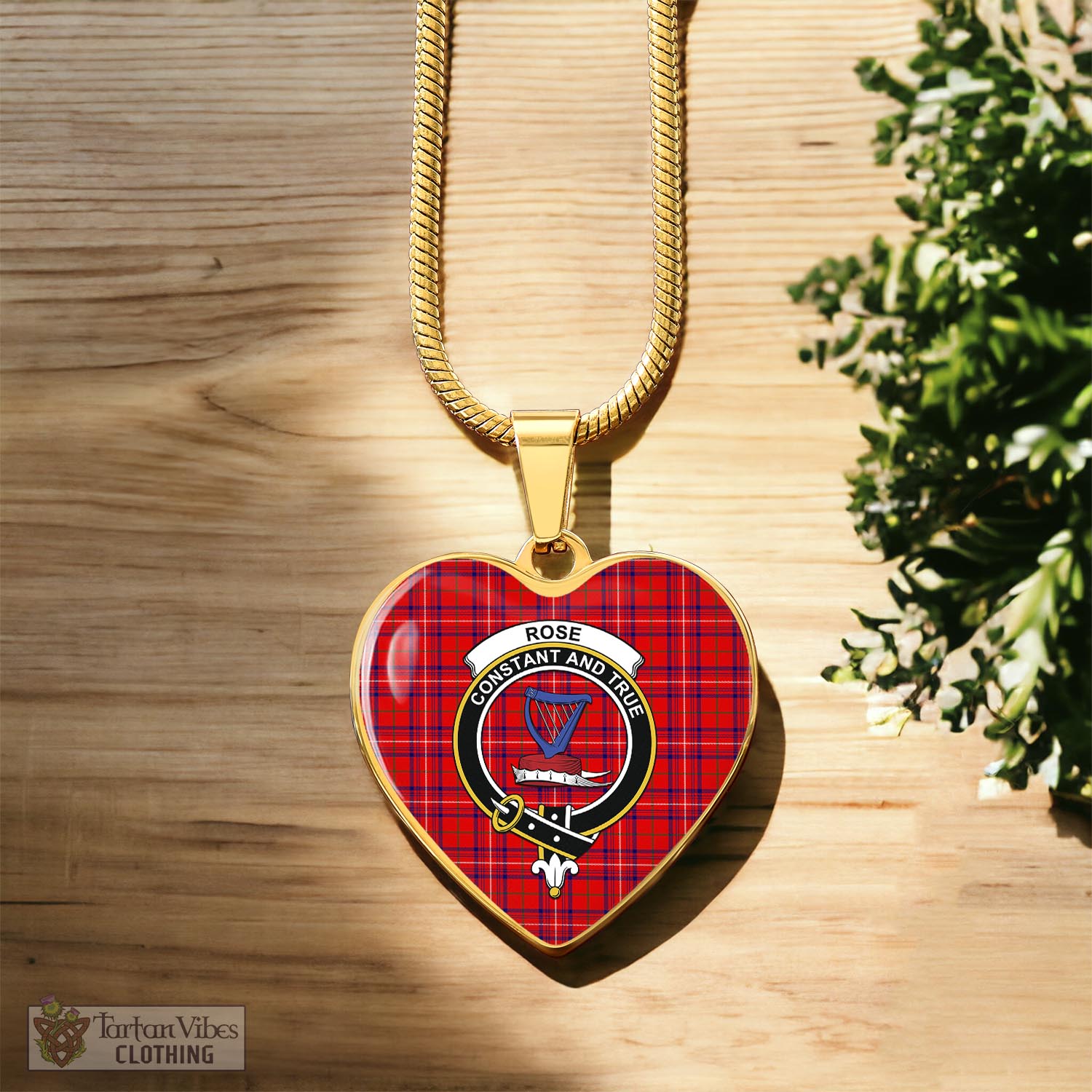 Tartan Vibes Clothing Rose Modern Tartan Heart Necklace with Family Crest