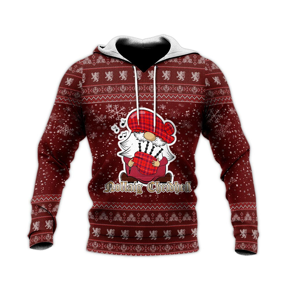 Rose Modern Clan Christmas Knitted Hoodie with Funny Gnome Playing Bagpipes - Tartanvibesclothing