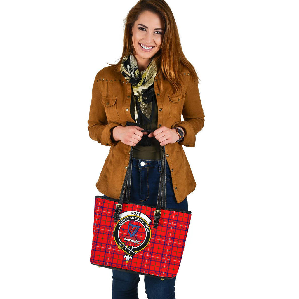 Rose Modern Tartan Leather Tote Bag with Family Crest - Tartan Vibes Clothing