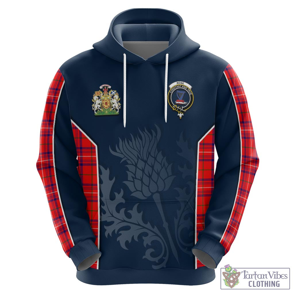 Tartan Vibes Clothing Rose Modern Tartan Hoodie with Family Crest and Scottish Thistle Vibes Sport Style