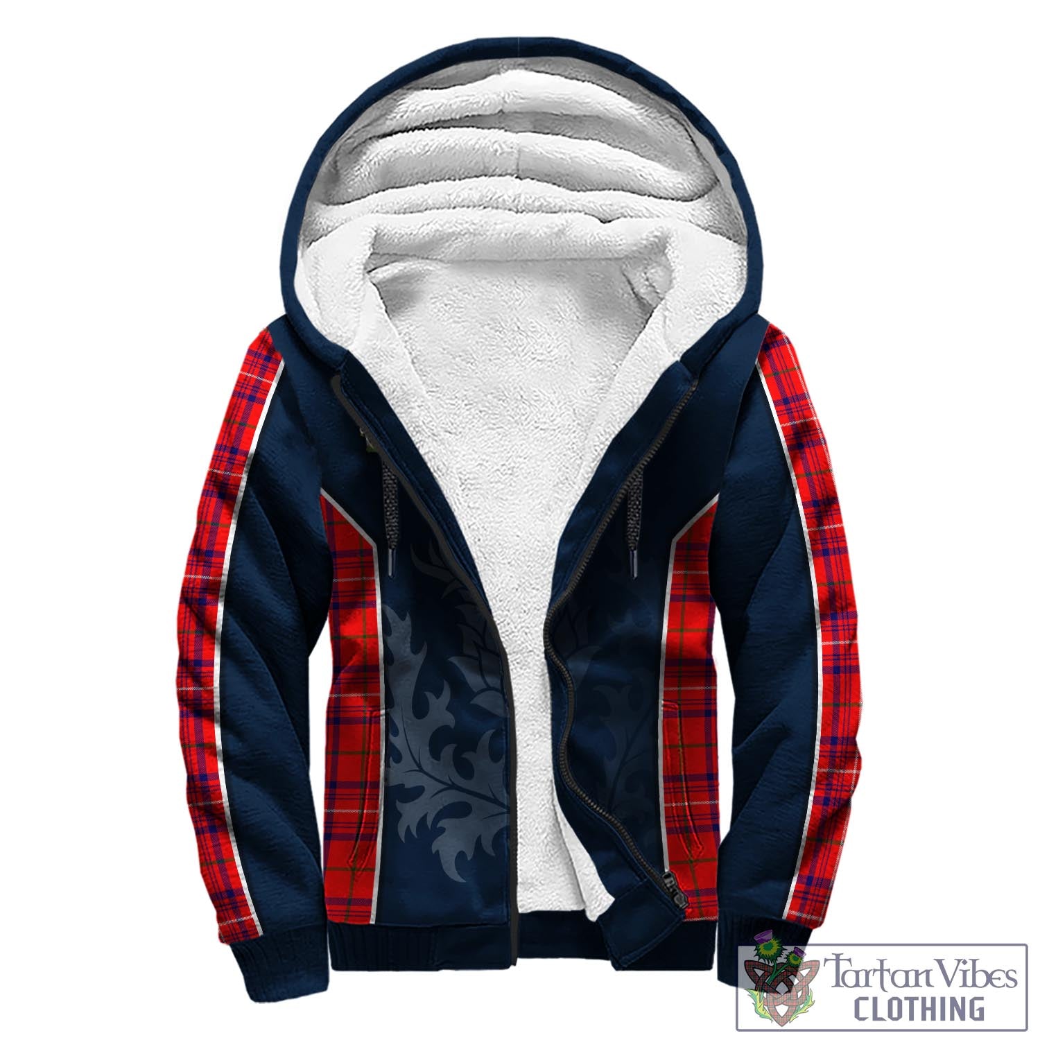 Tartan Vibes Clothing Rose Modern Tartan Sherpa Hoodie with Family Crest and Scottish Thistle Vibes Sport Style