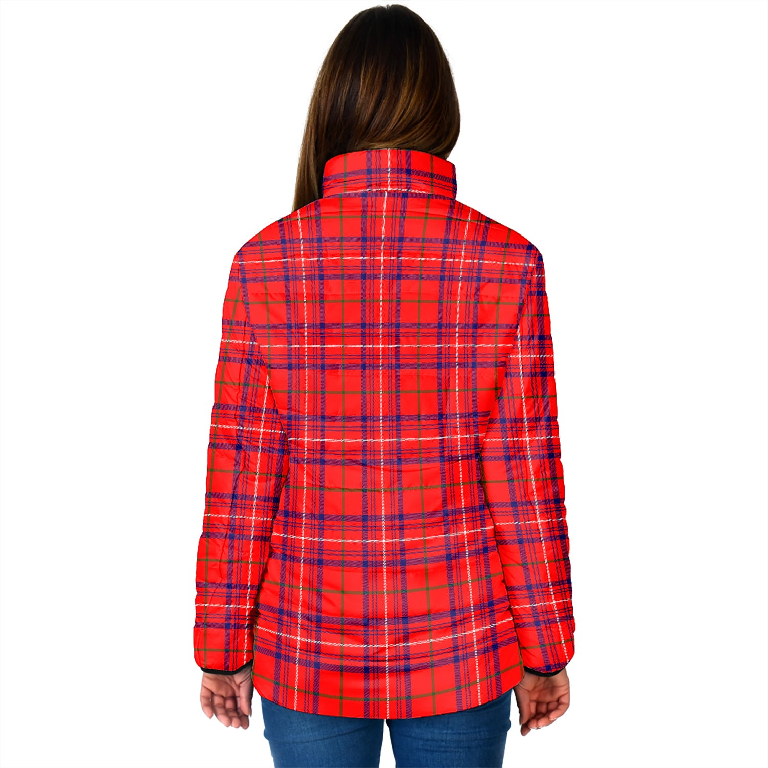 Rose Modern Tartan Padded Jacket with Family Crest - Tartan Vibes Clothing