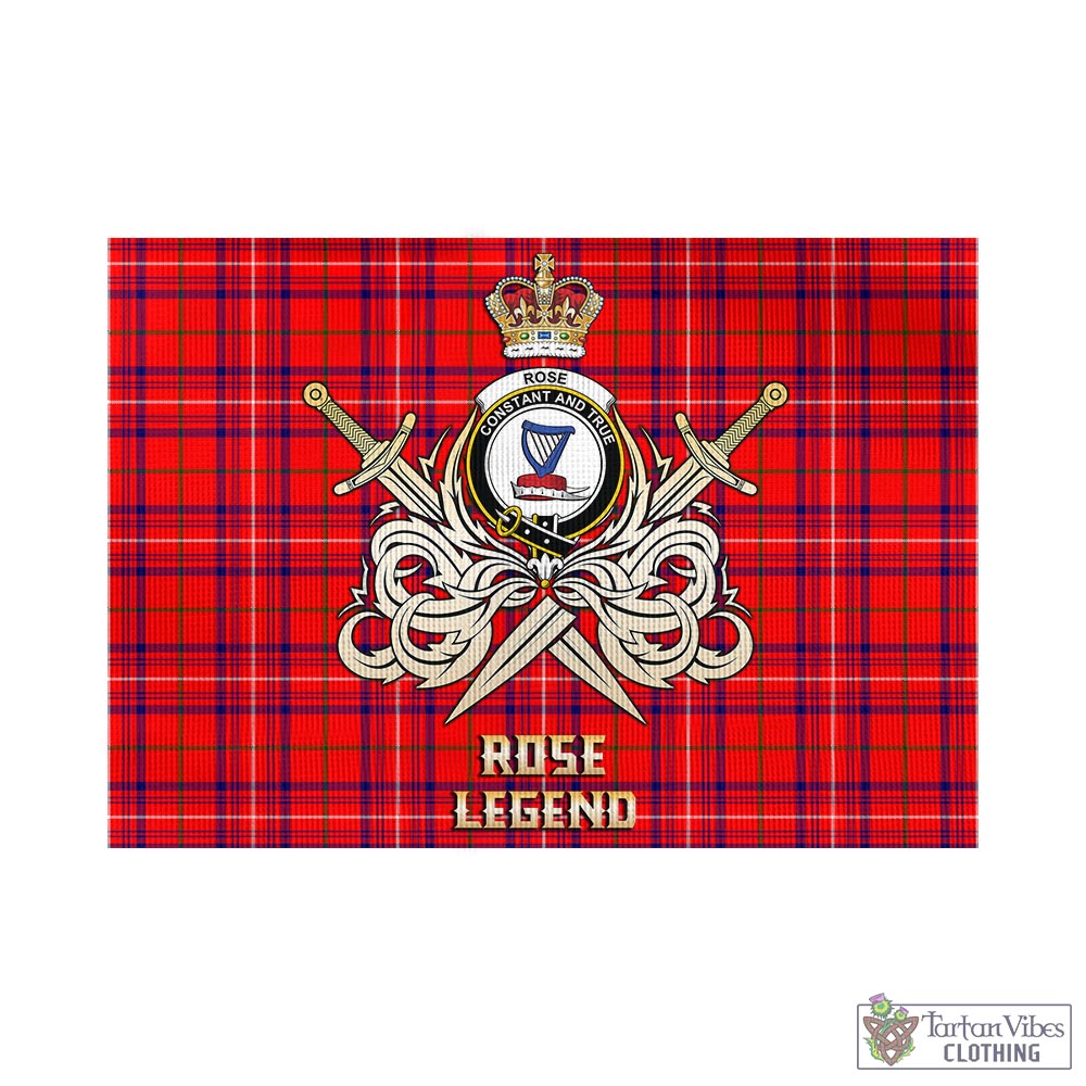 Tartan Vibes Clothing Rose Modern Tartan Flag with Clan Crest and the Golden Sword of Courageous Legacy