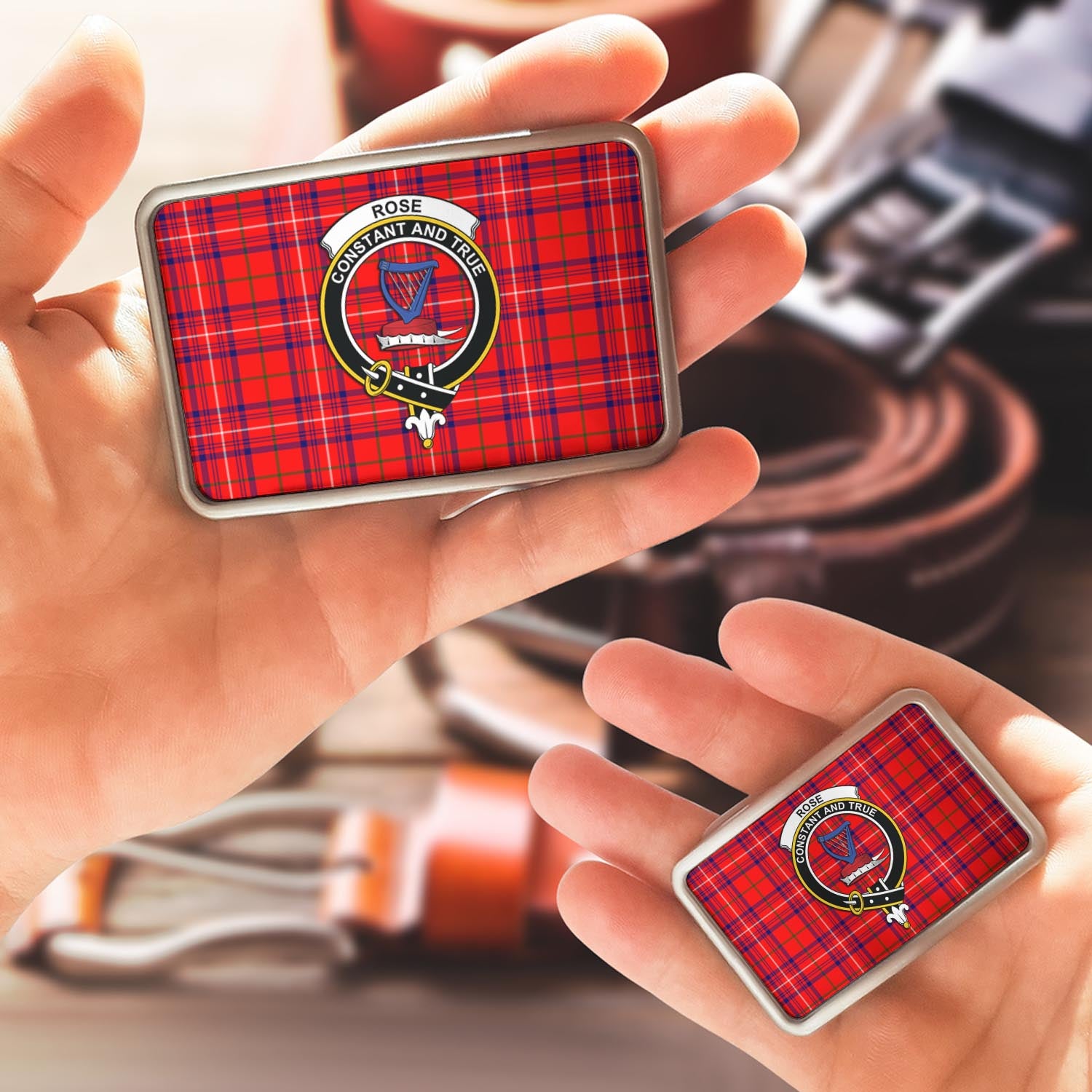 Rose Modern Tartan Belt Buckles with Family Crest - Tartan Vibes Clothing