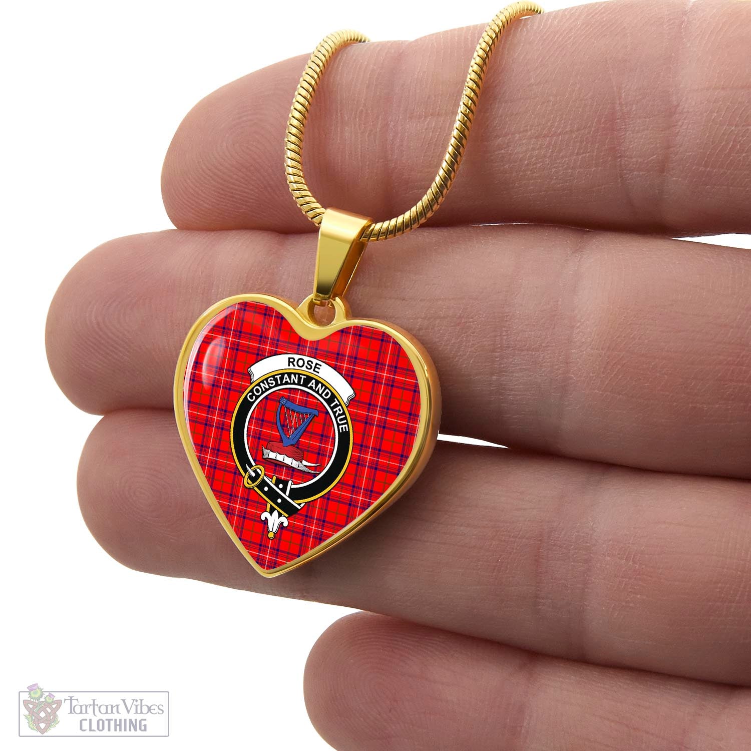 Tartan Vibes Clothing Rose Modern Tartan Heart Necklace with Family Crest