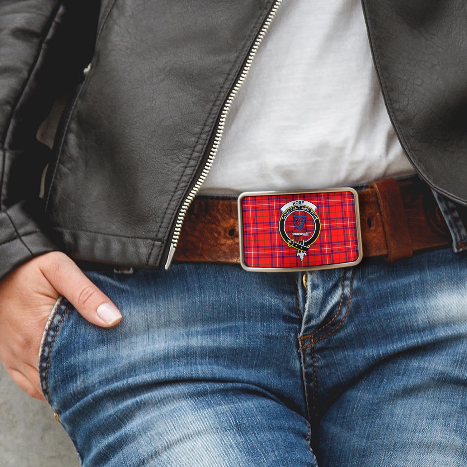 Rose Modern Tartan Belt Buckles with Family Crest - Tartan Vibes Clothing