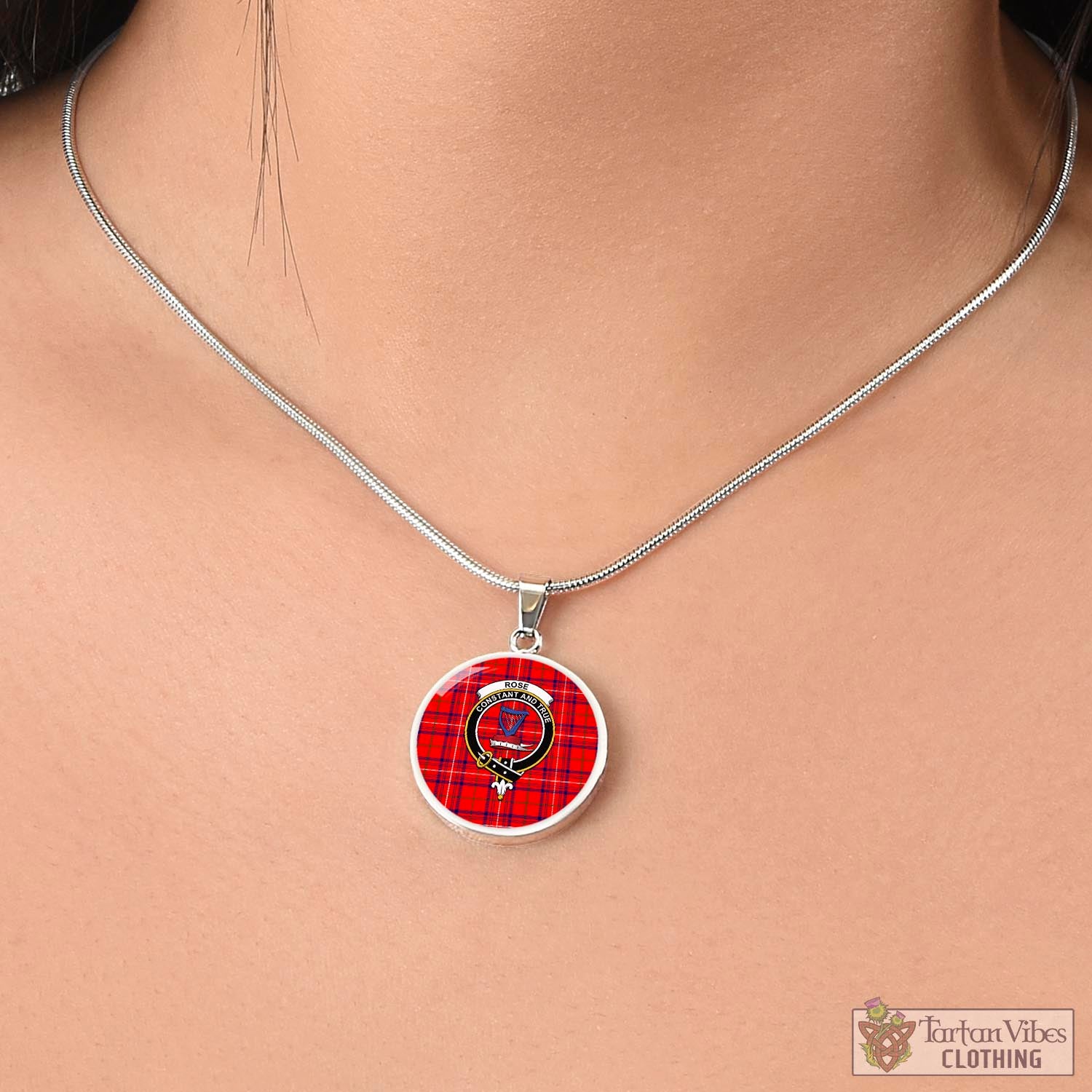 Tartan Vibes Clothing Rose Modern Tartan Circle Necklace with Family Crest