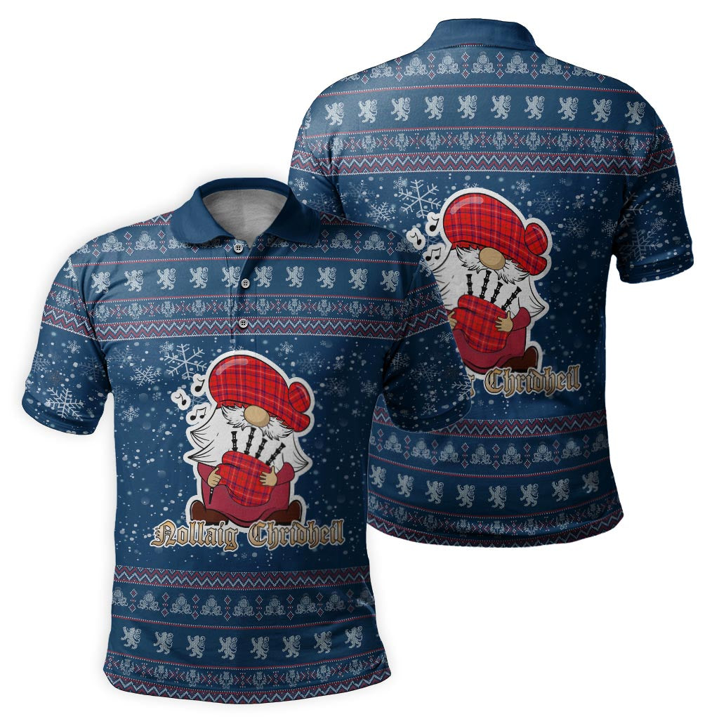 Rose Modern Clan Christmas Family Polo Shirt with Funny Gnome Playing Bagpipes Men's Polo Shirt Blue - Tartanvibesclothing