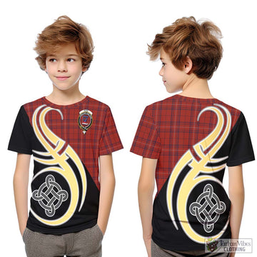 Rose of Kilravock Tartan Kid T-Shirt with Family Crest and Celtic Symbol Style