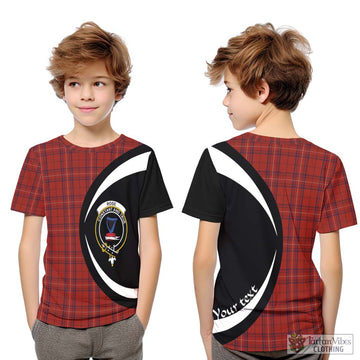 Rose of Kilravock Tartan Kid T-Shirt with Family Crest Circle Style