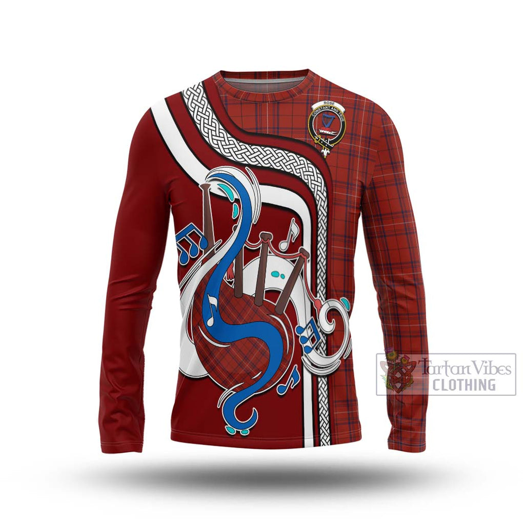 Tartan Vibes Clothing Rose of Kilravock Tartan Long Sleeve T-Shirt with Epic Bagpipe Style