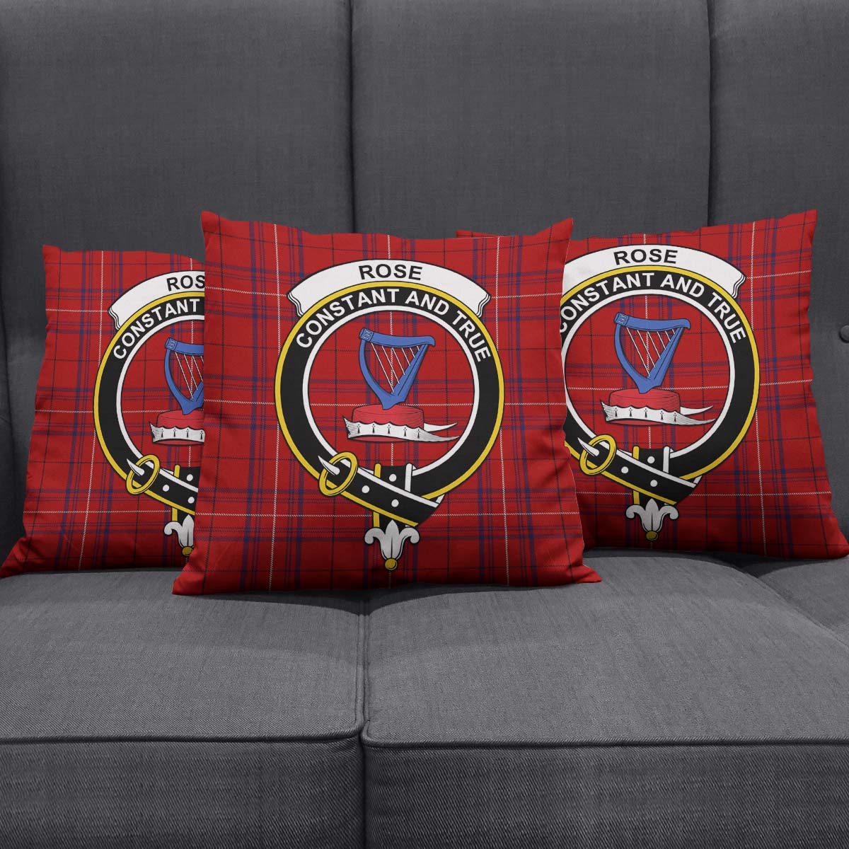 Rose of Kilravock Tartan Pillow Cover with Family Crest Square Pillow Cover - Tartanvibesclothing