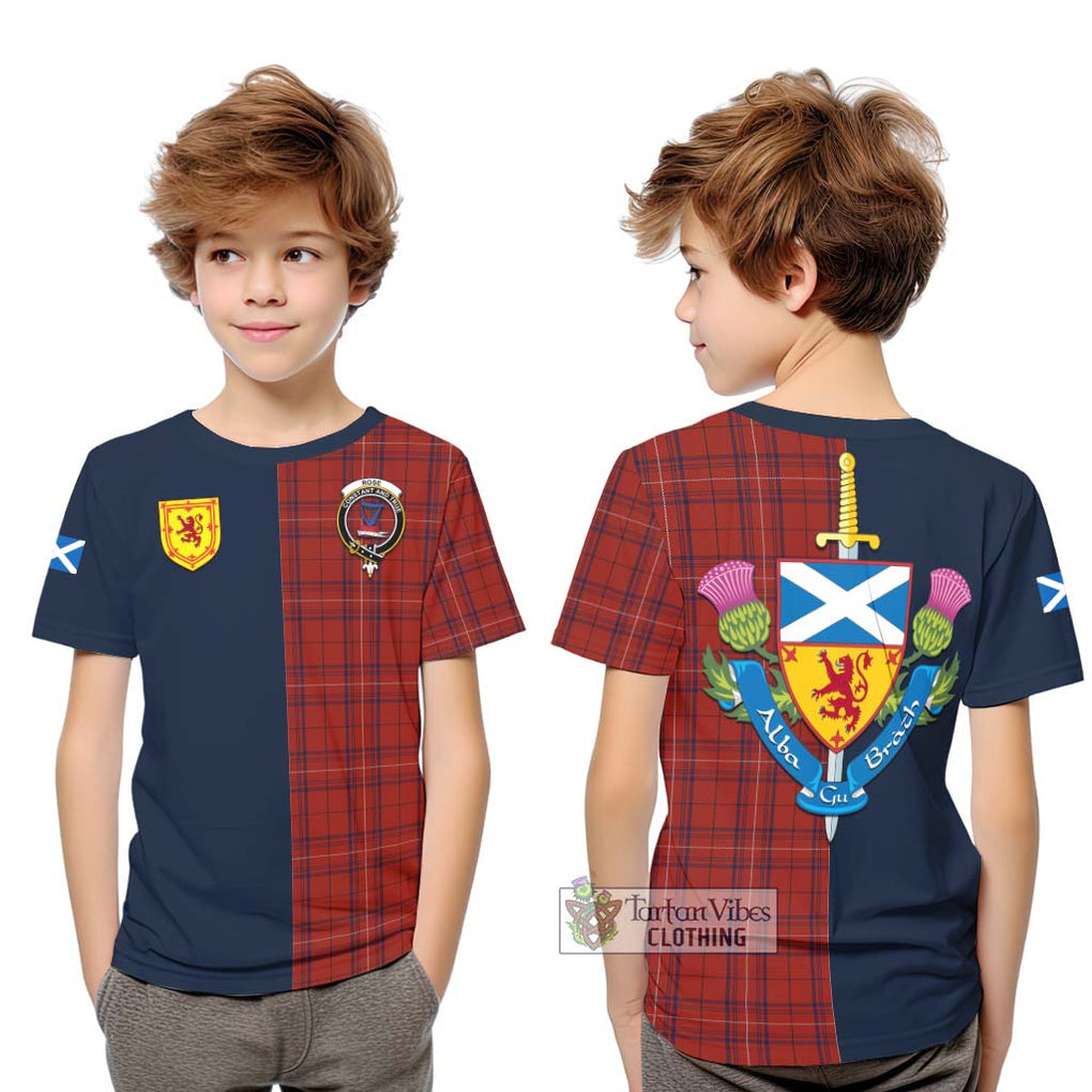 Tartan Vibes Clothing Rose of Kilravock Tartan Kid T-Shirt with Scottish Lion Royal Arm Half Style