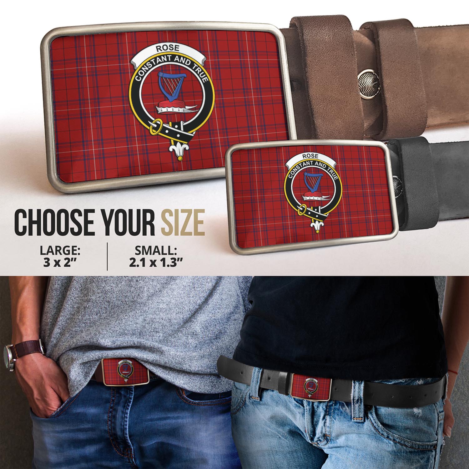 Rose of Kilravock Tartan Belt Buckles with Family Crest - Tartan Vibes Clothing